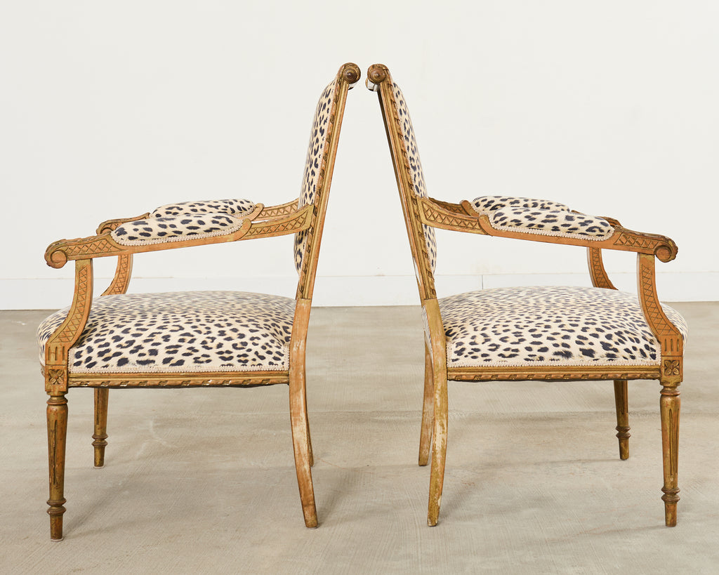 Pair of French Louis XVI Style Carved Beech Armchairs