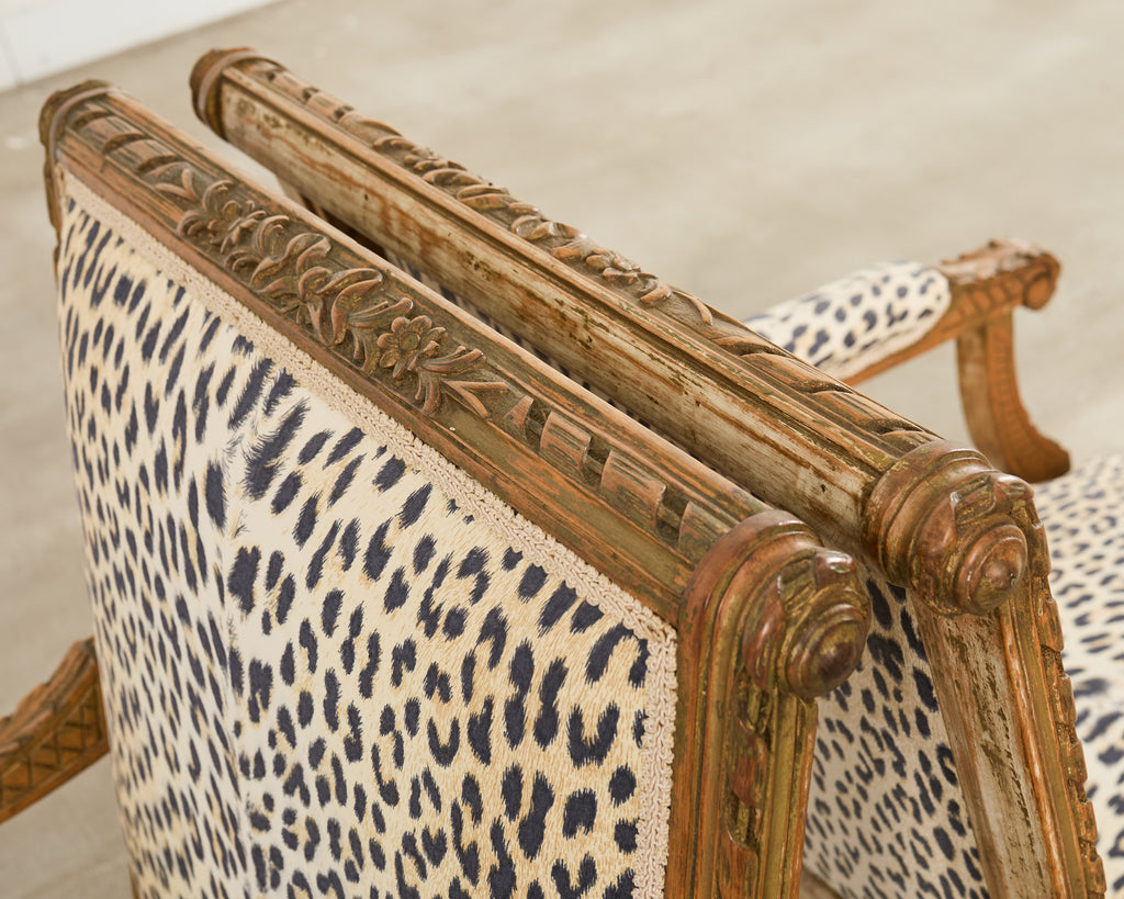 Pair of French Louis XVI Style Carved Beech Armchairs