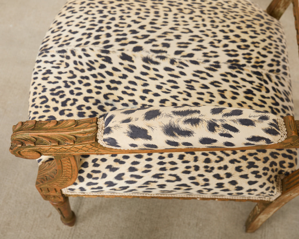 Pair of French Louis XVI Style Carved Beech Armchairs