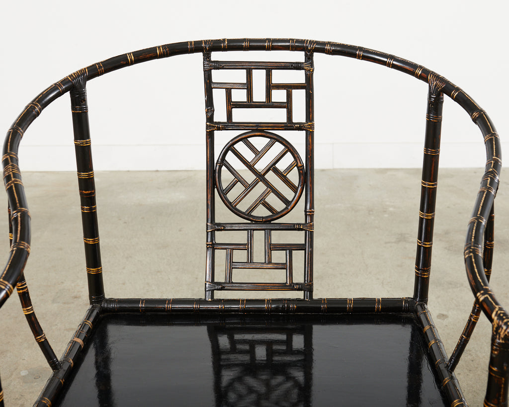 Pair of Chinese Ming Style Bamboo Horseshoe Armchairs