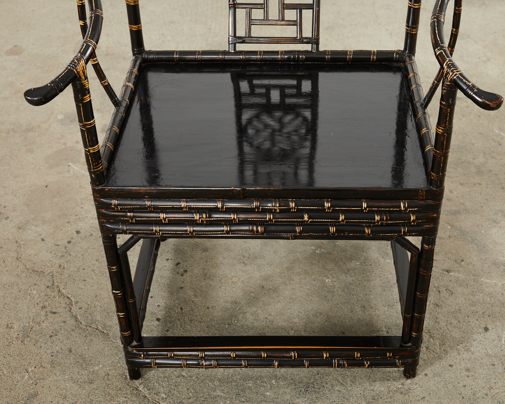 Pair of Chinese Ming Style Bamboo Horseshoe Armchairs