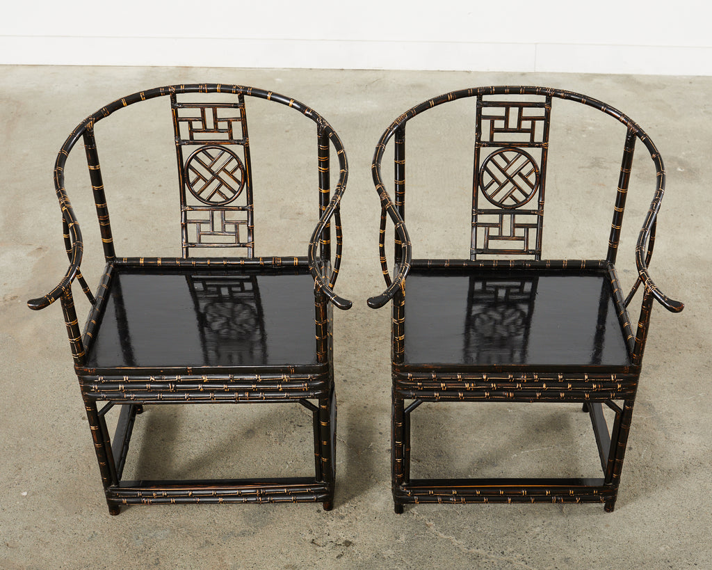 Pair of Chinese Ming Style Bamboo Horseshoe Armchairs