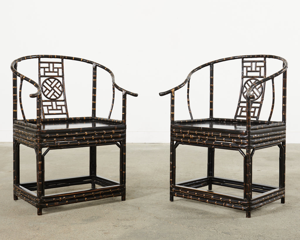 Pair of Chinese Ming Style Bamboo Horseshoe Armchairs