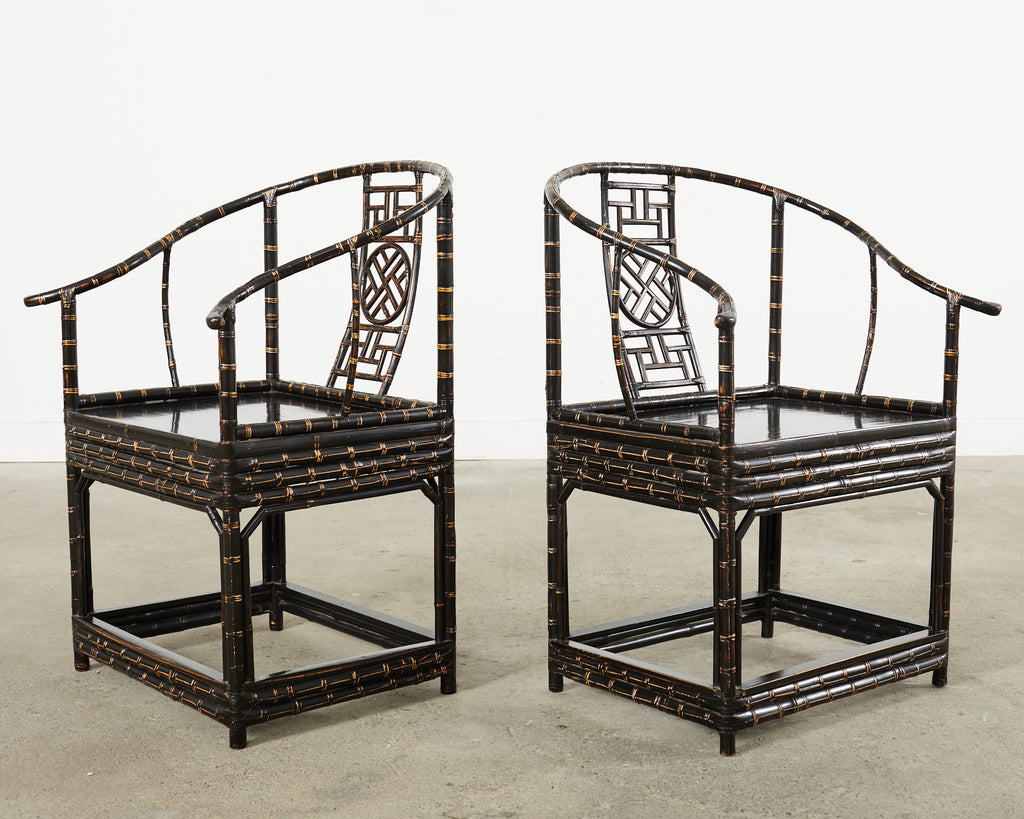 Pair of Chinese Ming Style Bamboo Horseshoe Armchairs