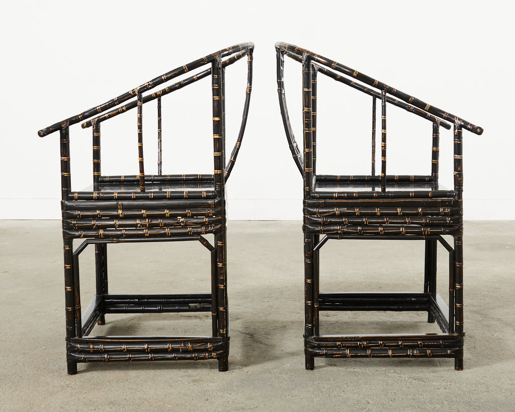 Pair of Chinese Ming Style Bamboo Horseshoe Armchairs