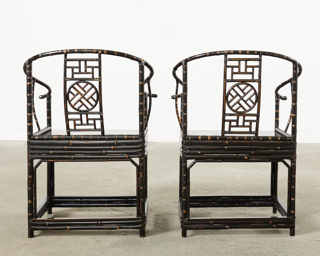 Pair of Chinese Ming Style Bamboo Horseshoe Armchairs