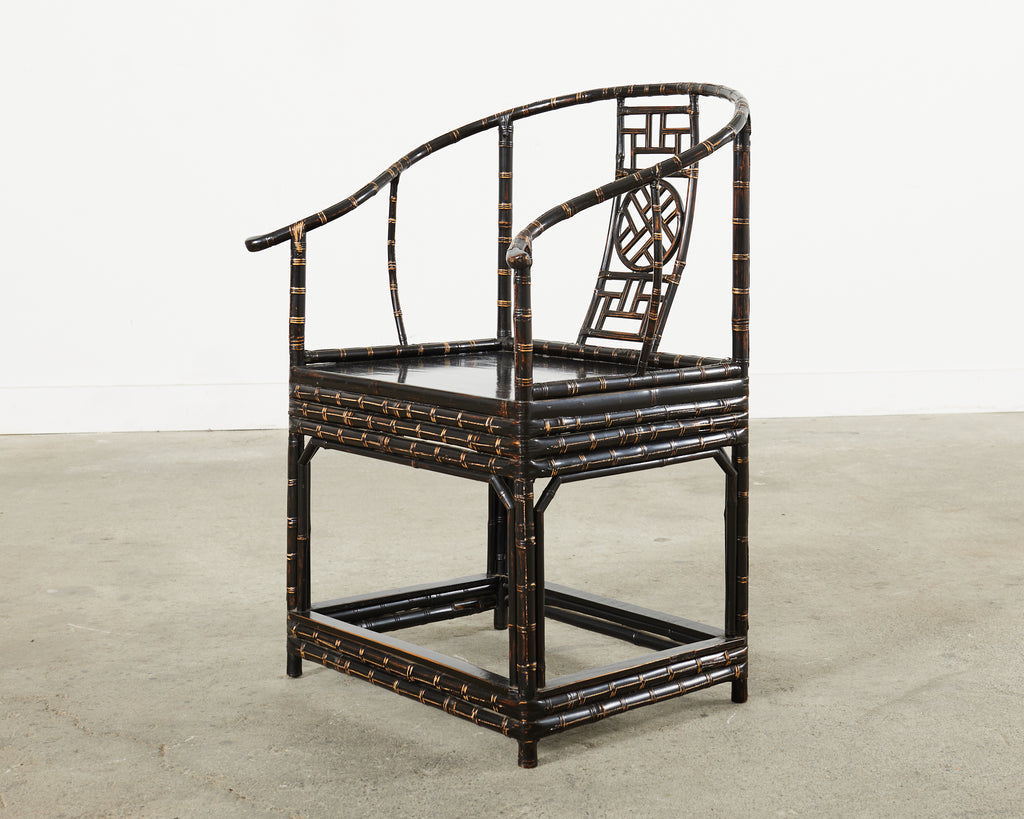 Pair of Chinese Ming Style Bamboo Horseshoe Armchairs