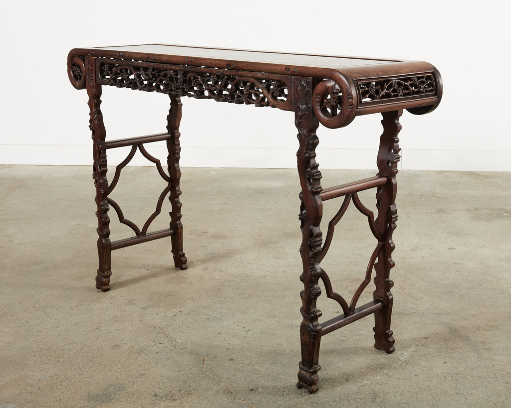 Chinese Export Rosewood Carved Altar Console Table