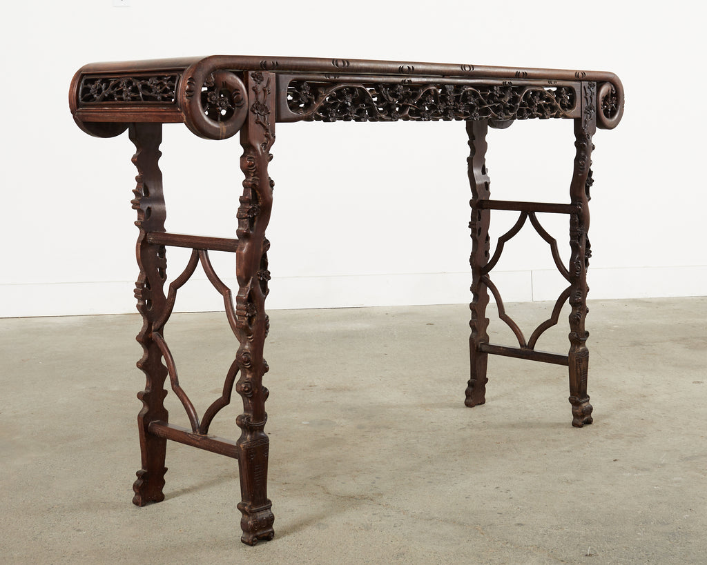 Chinese Export Rosewood Carved Altar Console Table