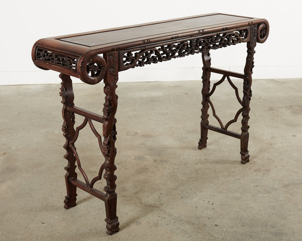 Chinese Export Rosewood Carved Altar Console Table