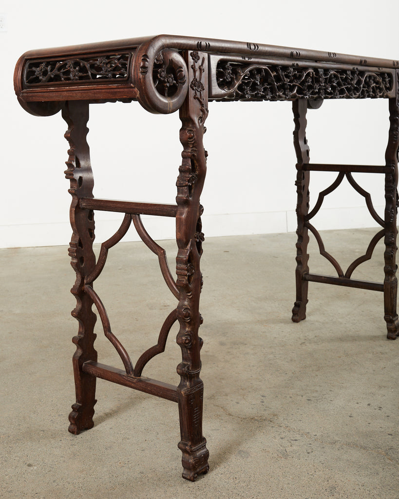 Chinese Export Rosewood Carved Altar Console Table