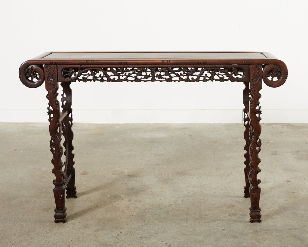 Chinese Export Rosewood Carved Altar Console Table