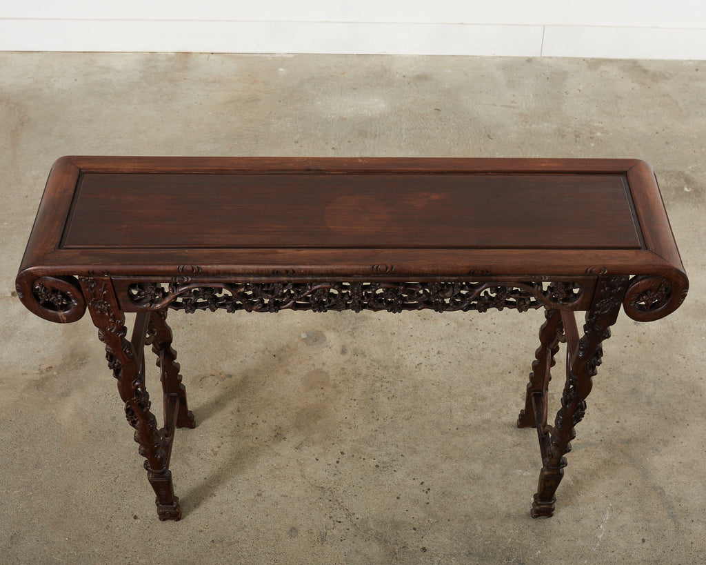 Chinese Export Rosewood Carved Altar Console Table