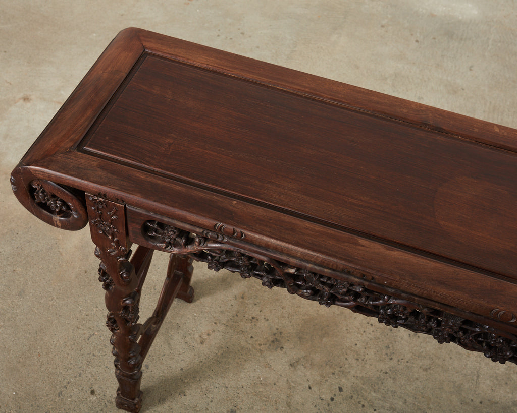 Chinese Export Rosewood Carved Altar Console Table