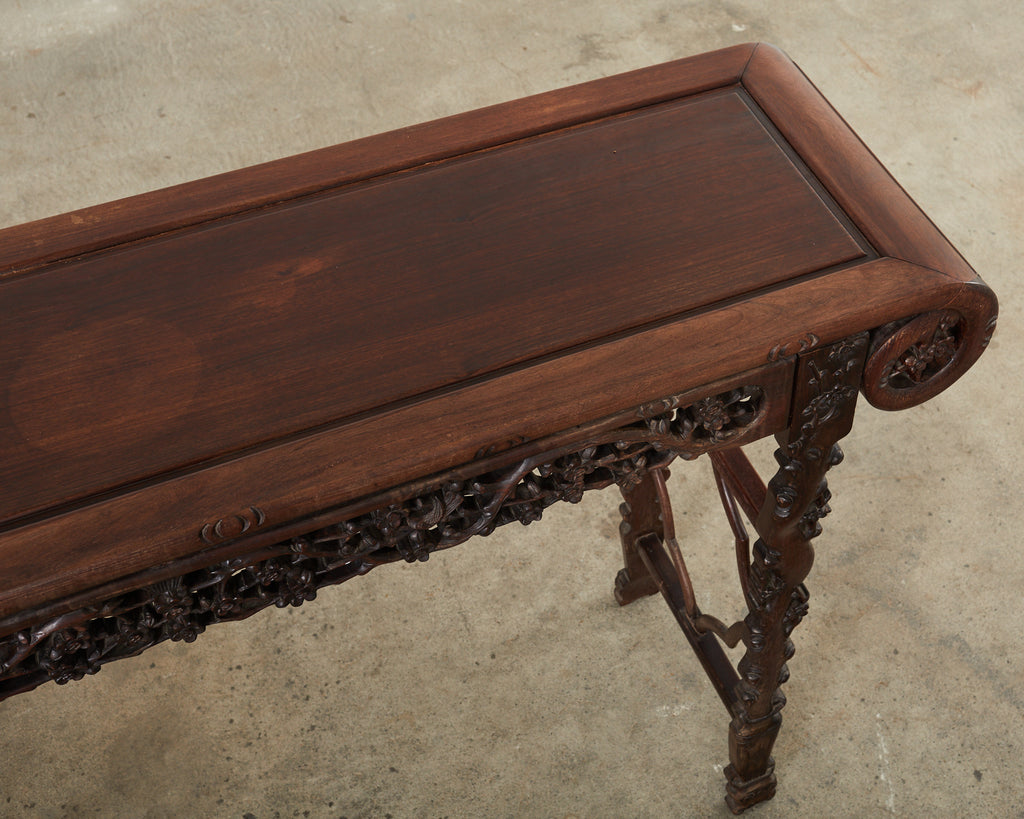 Chinese Export Rosewood Carved Altar Console Table