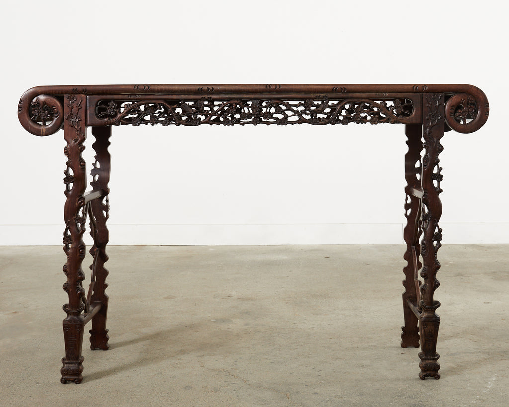 Chinese Export Rosewood Carved Altar Console Table