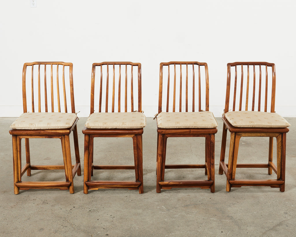 Set of Four Chinese Provincial Spindleback Elm Dining Chairs