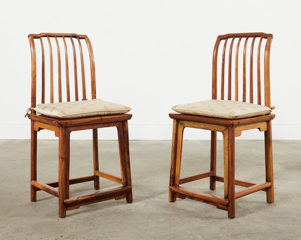 Set of Four Chinese Provincial Spindleback Elm Dining Chairs