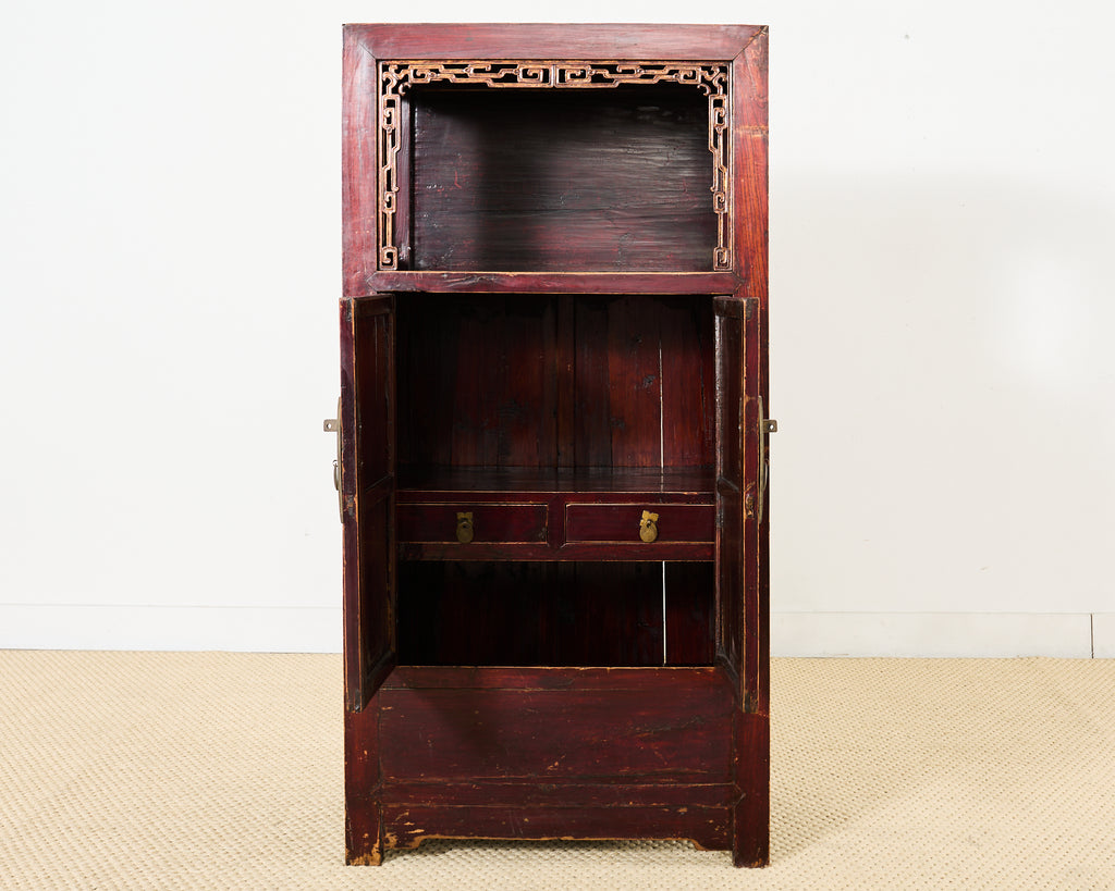 Chinese Red Lacquer Cabinet with Display Shelf