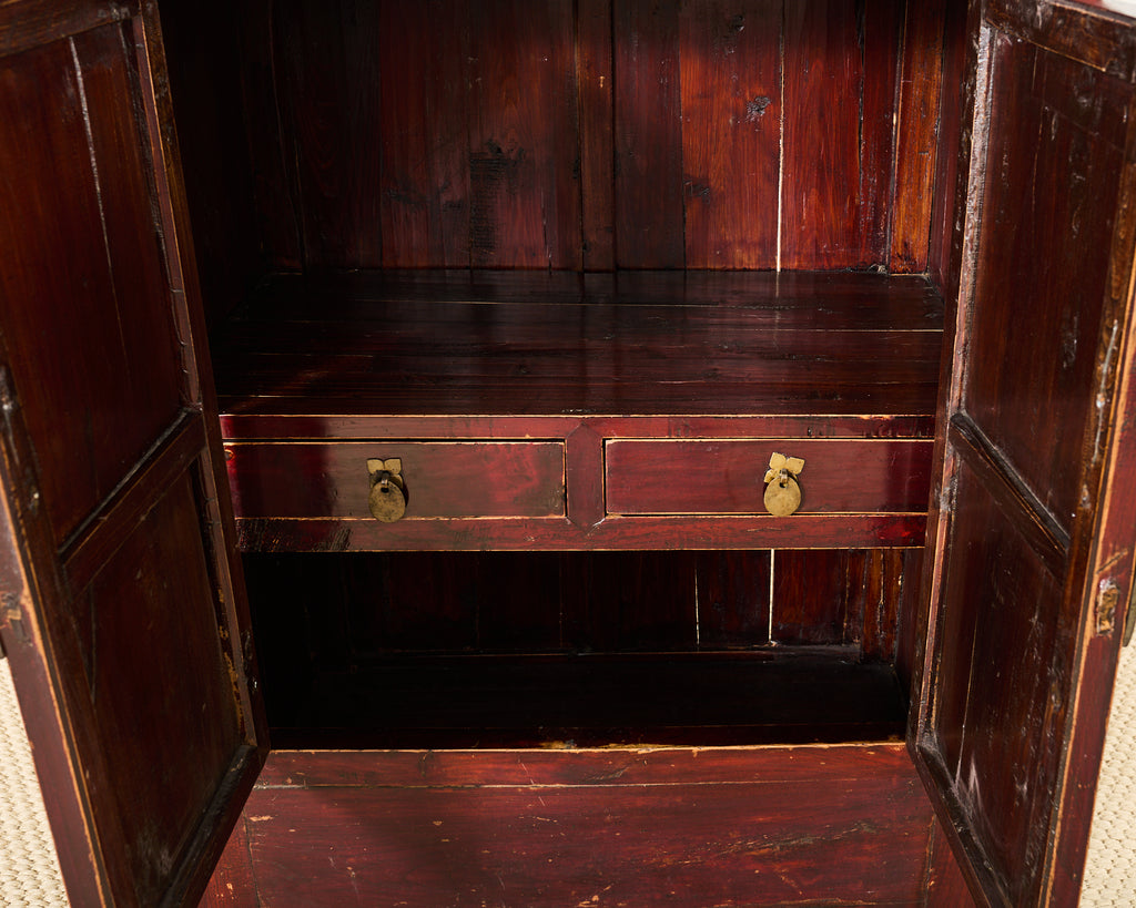 Chinese Red Lacquer Cabinet with Display Shelf