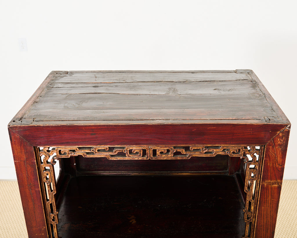 Chinese Red Lacquer Cabinet with Display Shelf