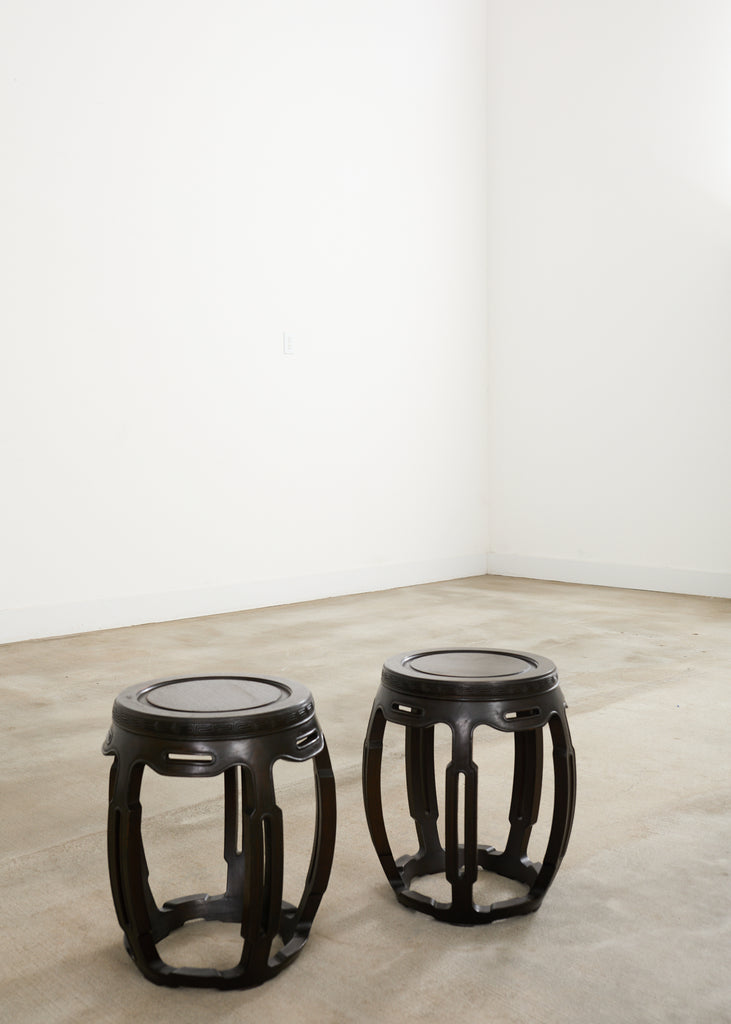 Pair of Chinese Export Hardwood Garden Stools or Drink Tables