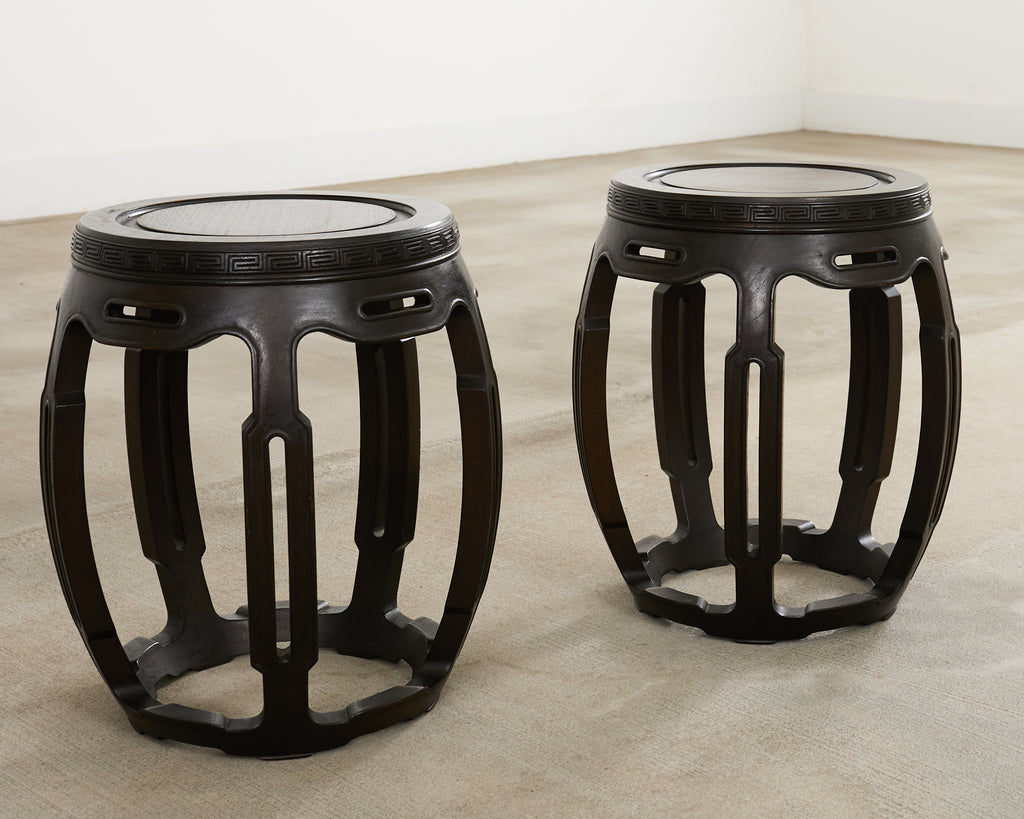 Pair of Chinese Export Hardwood Garden Stools or Drink Tables