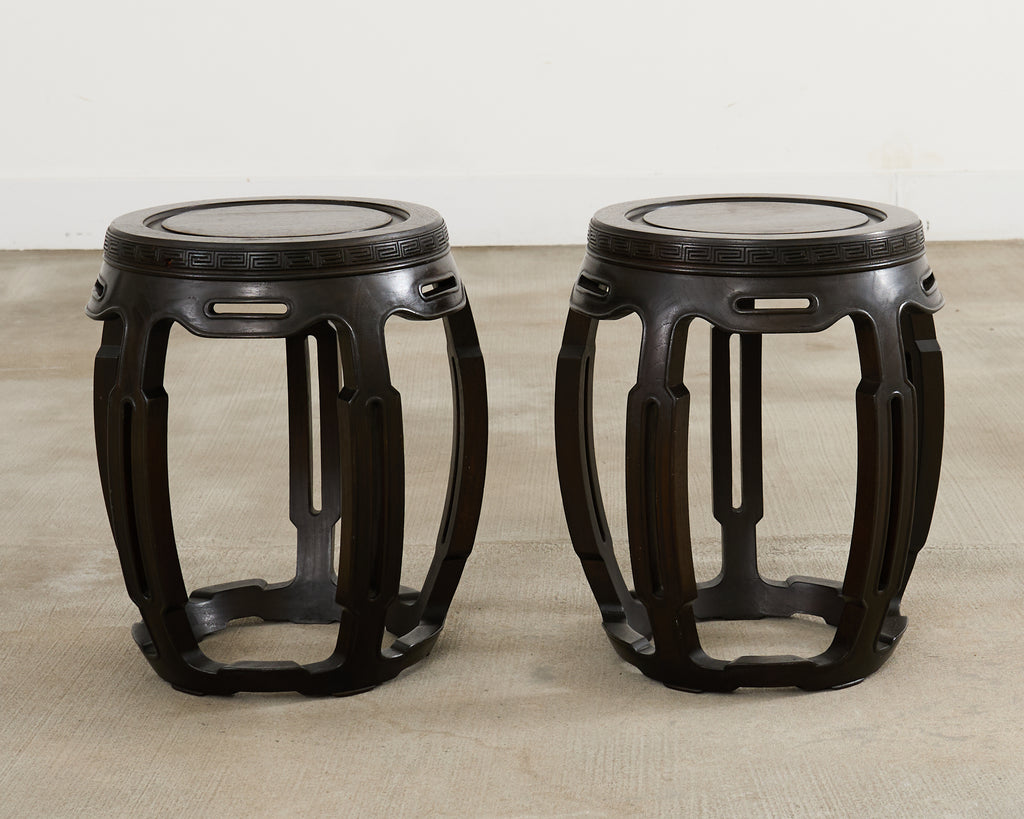 Pair of Chinese Export Hardwood Garden Stools or Drink Tables