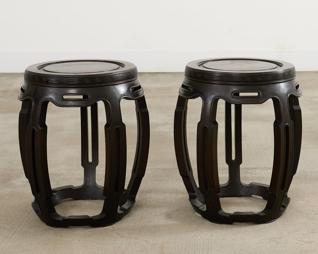 Pair of Chinese Export Hardwood Garden Stools or Drink Tables