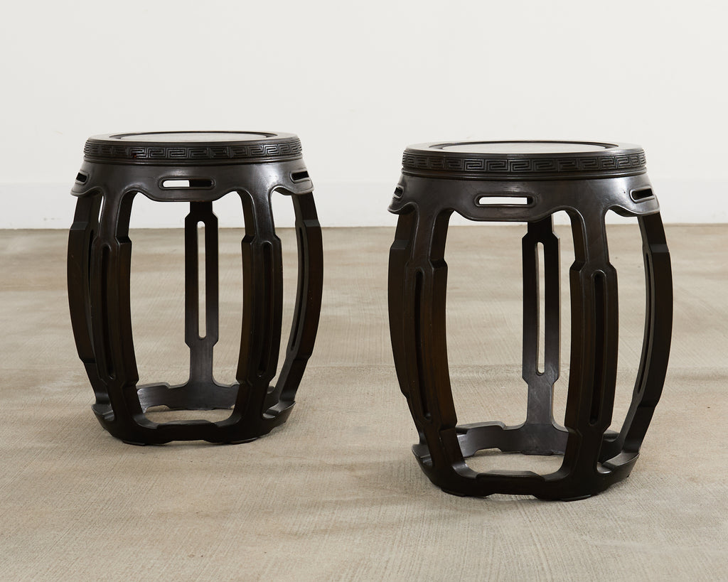 Pair of Chinese Export Hardwood Garden Stools or Drink Tables