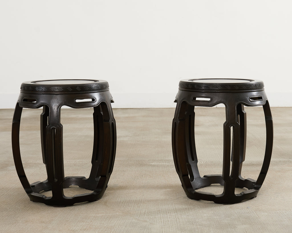 Pair of Chinese Export Hardwood Garden Stools or Drink Tables