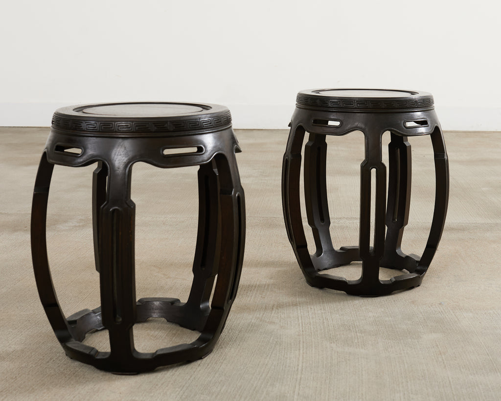 Pair of Chinese Export Hardwood Garden Stools or Drink Tables