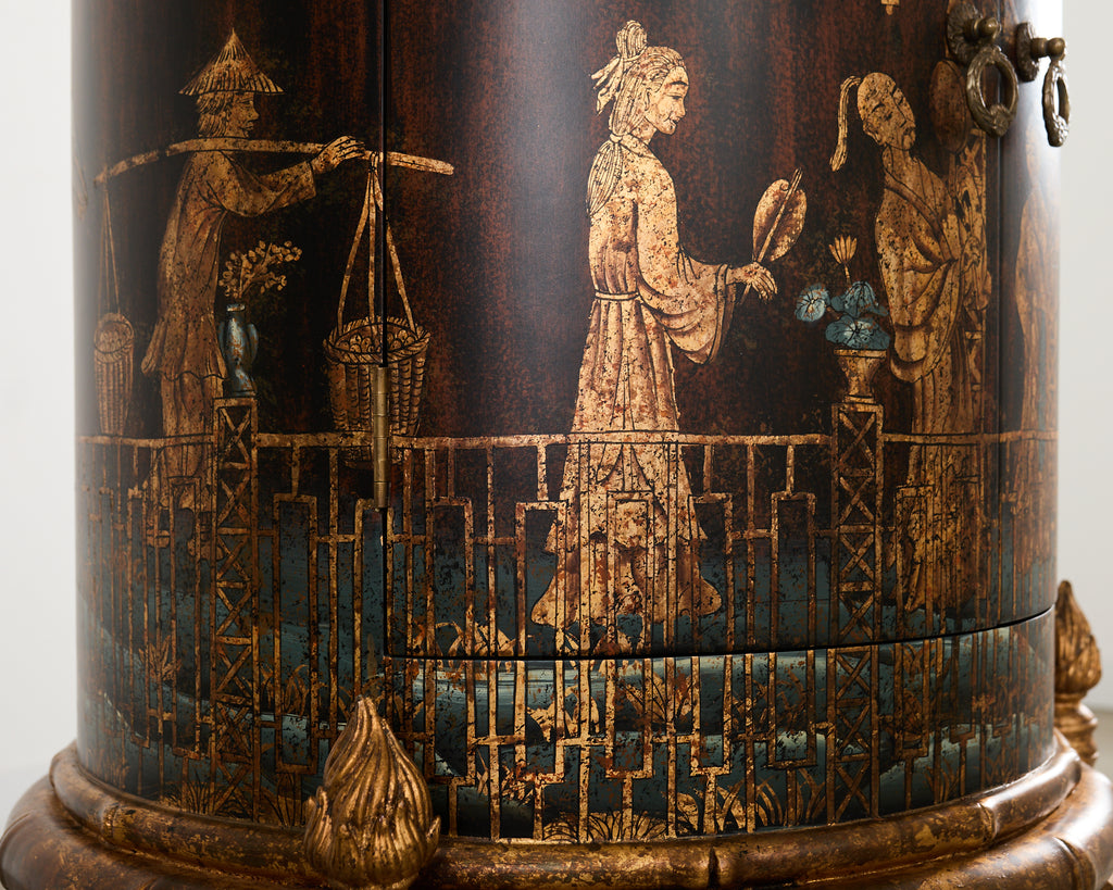 Faux Bamboo Chinoiserie Decorated Bar Cabinet on Stand