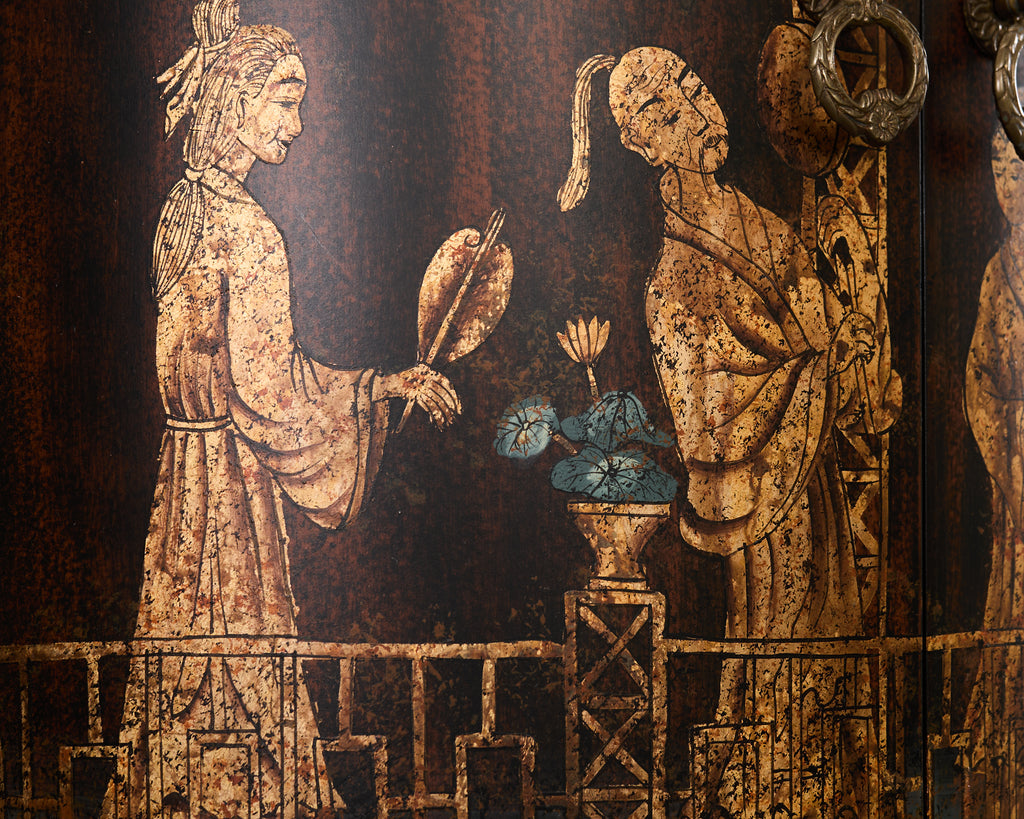 Faux Bamboo Chinoiserie Decorated Bar Cabinet on Stand