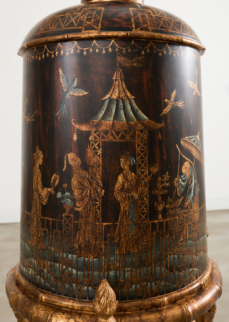 Faux Bamboo Chinoiserie Decorated Bar Cabinet on Stand