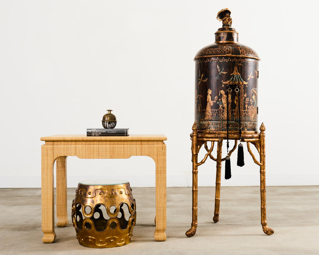 Faux Bamboo Chinoiserie Decorated Bar Cabinet on Stand