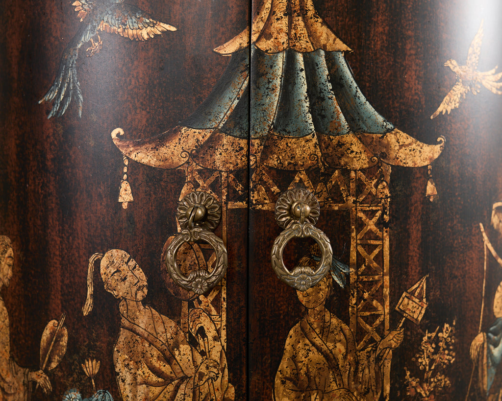Faux Bamboo Chinoiserie Decorated Bar Cabinet on Stand