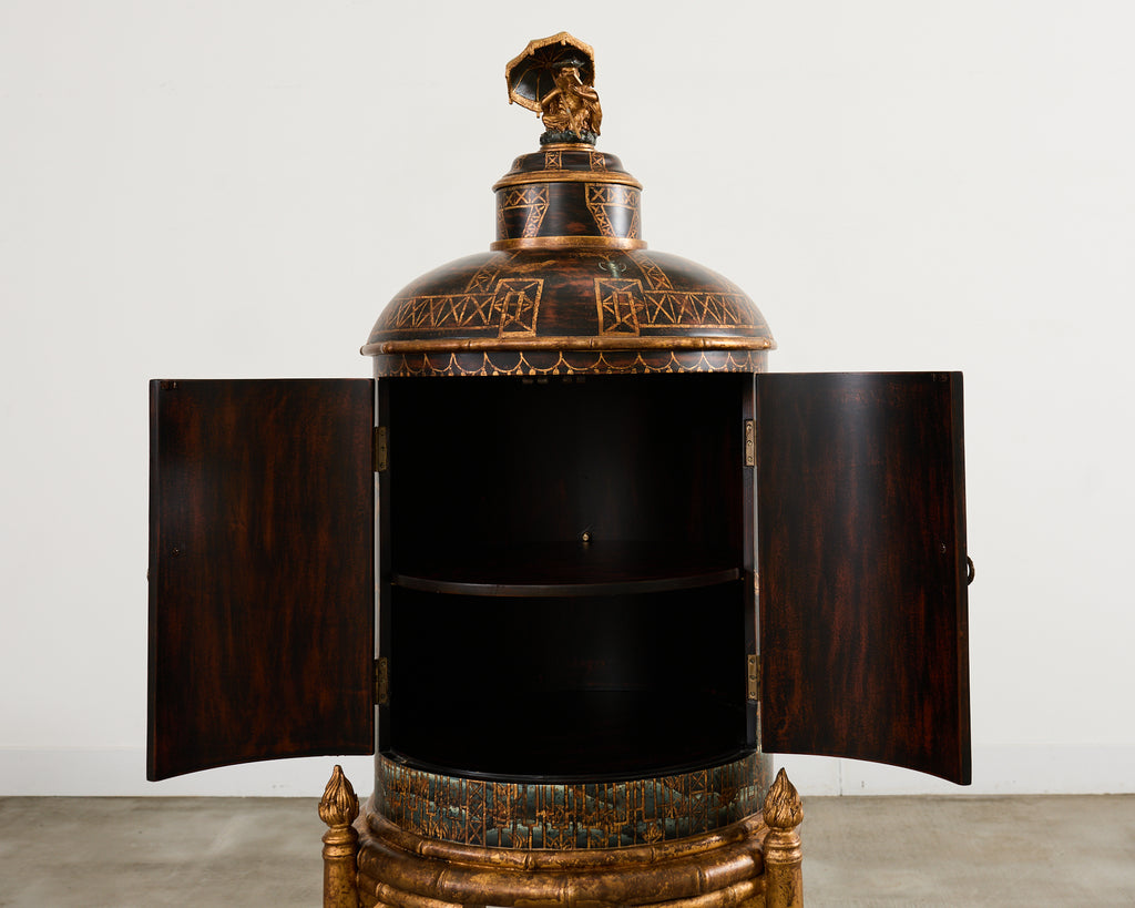 Faux Bamboo Chinoiserie Decorated Bar Cabinet on Stand