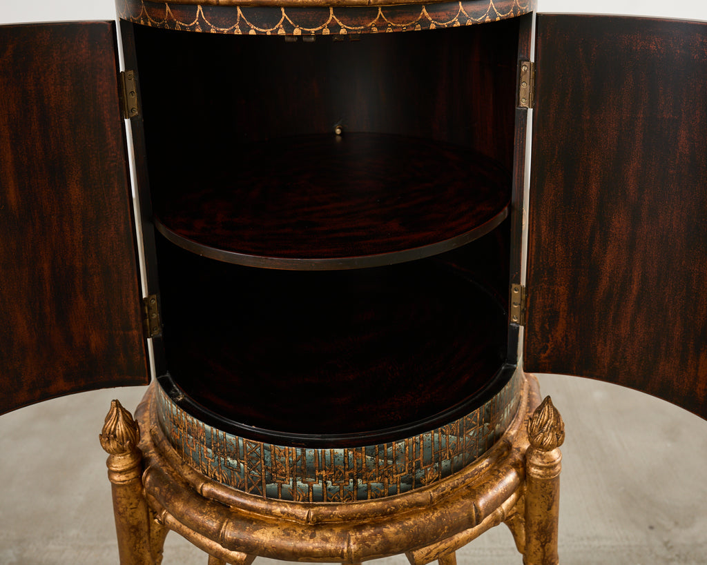 Faux Bamboo Chinoiserie Decorated Bar Cabinet on Stand