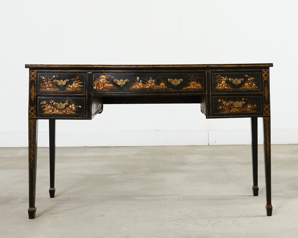 English George III Style Chinoiserie Decorated Lacquer Desk