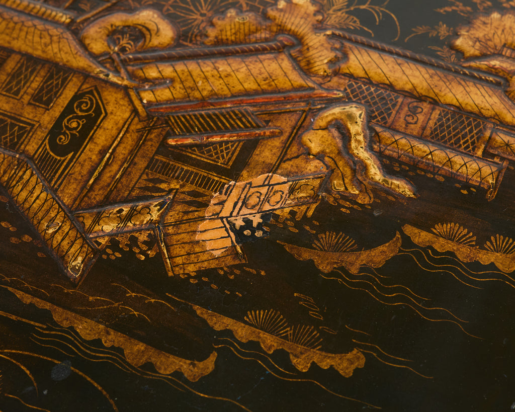 English George III Style Chinoiserie Decorated Lacquer Desk