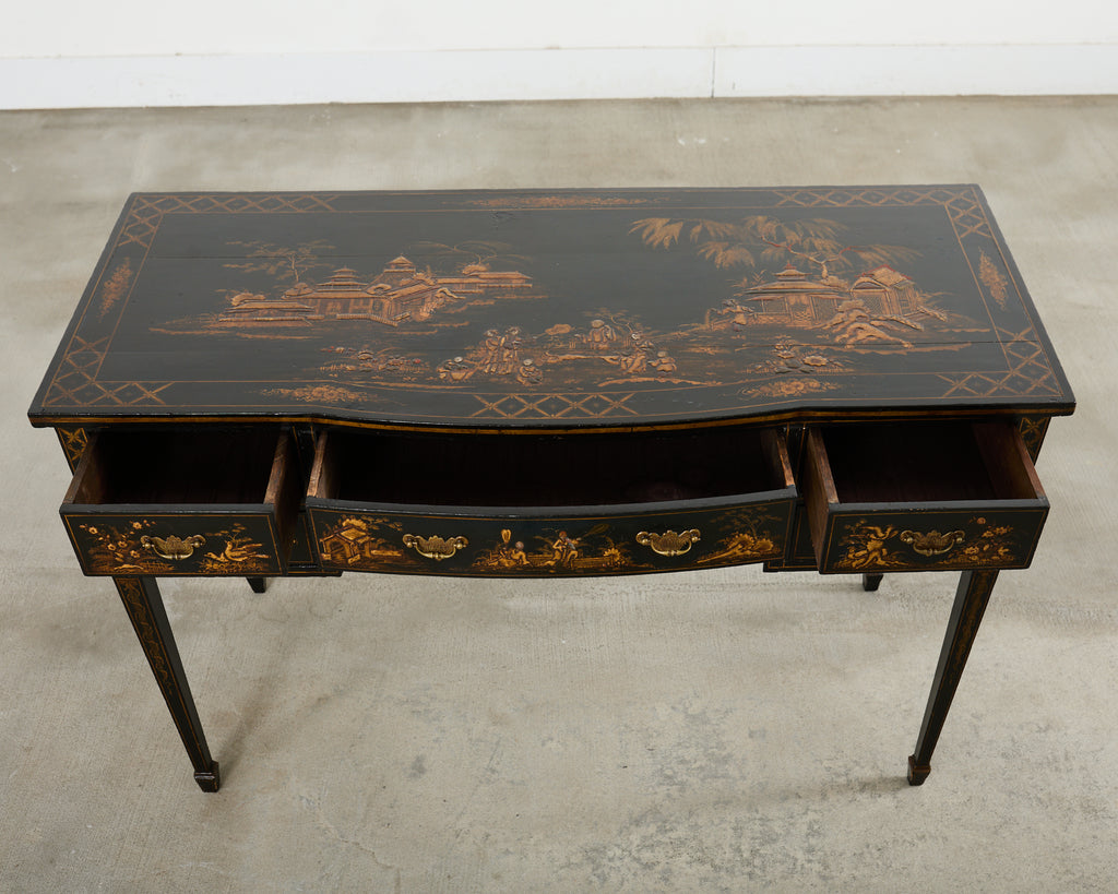 English George III Style Chinoiserie Decorated Lacquer Desk