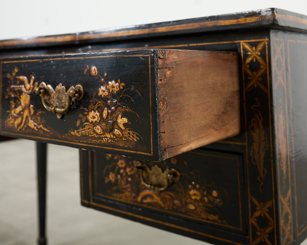 English George III Style Chinoiserie Decorated Lacquer Desk