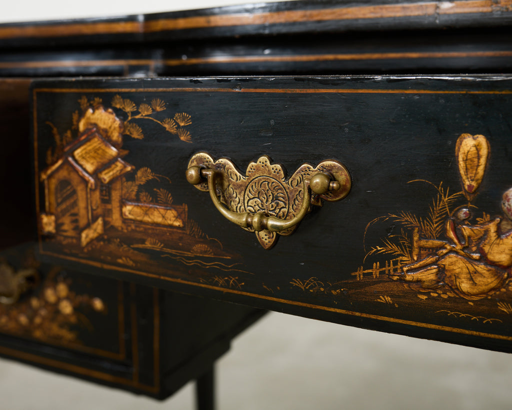English George III Style Chinoiserie Decorated Lacquer Desk