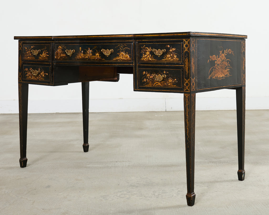 English George III Style Chinoiserie Decorated Lacquer Desk