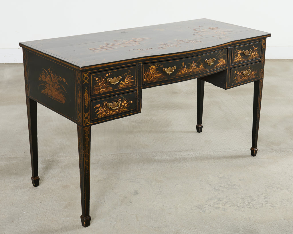 English George III Style Chinoiserie Decorated Lacquer Desk