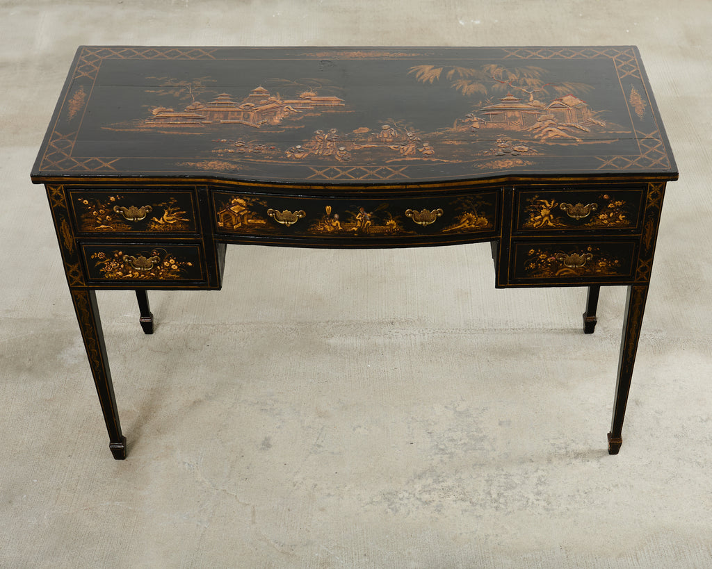 English George III Style Chinoiserie Decorated Lacquer Desk
