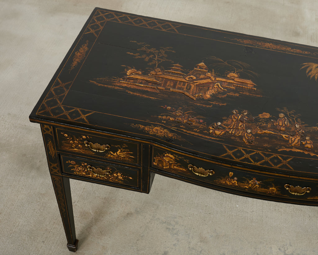 English George III Style Chinoiserie Decorated Lacquer Desk
