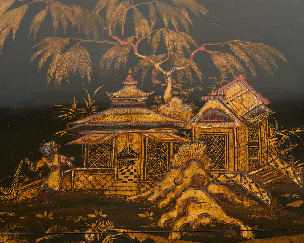English George III Style Chinoiserie Decorated Lacquer Desk