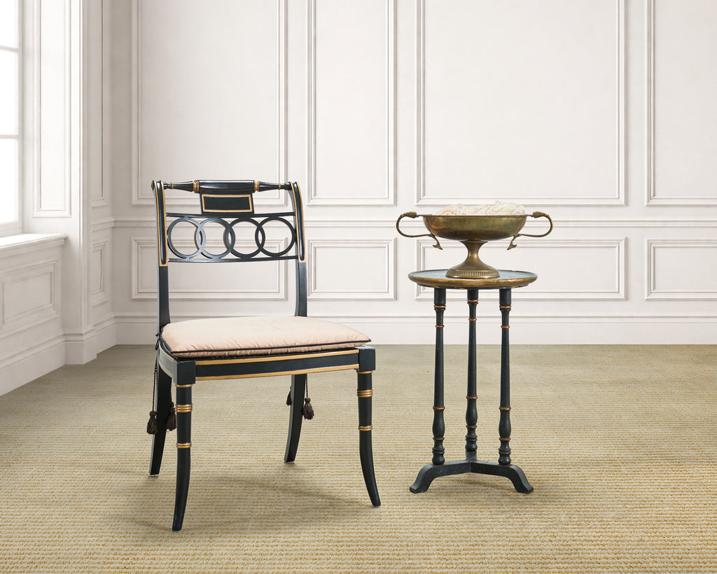 20th C. English Chinoiserie Ebonized Gilt Tripod Drinks Table